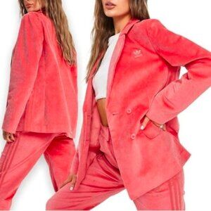 Adidas Originals Corduroy Blazer Women's Sz XS Coral Orange 3 Stripes